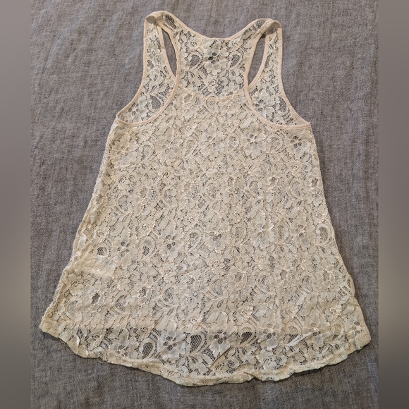 H&M Divided High-Low Racerback Lace Tunic Tank Top Cream Size 2 - Picture 2 of 5
